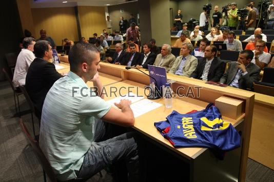 Mxima expectacin en la sala de prensa del Camp Nou.