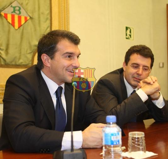 Joan Laporta con el alcalde de Banyoles, Miquel Noguer.
