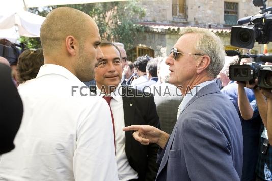 Josep Guardiola, Johan Cruyff y Rafael Yuste. Foto: Àlex Caparrós/Miguel Ruiz-FCB.