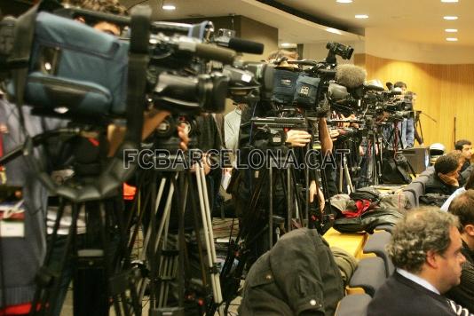 La sala de prensa del Camp Nou, llena de medios informativos.