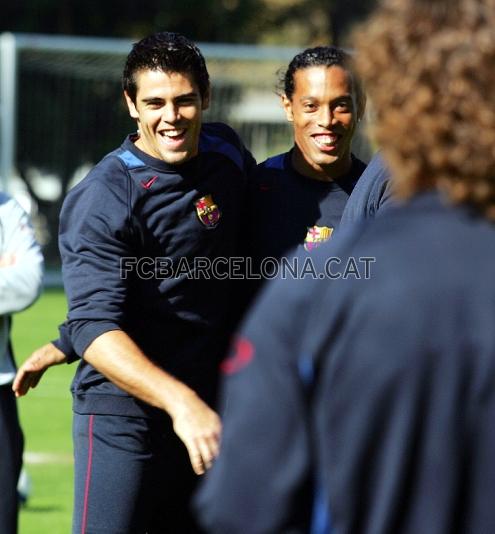 En un entrenament, amb Ronaldinho.