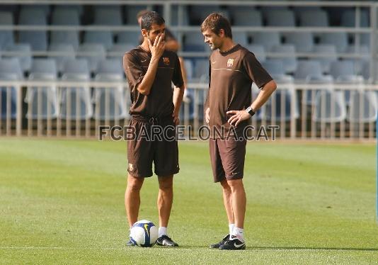 Guardiola y Vilanova, en un momento de la sesin.