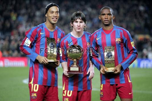 Foto historica con Eto'o y Messi.
