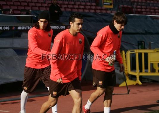 Cceres, Pedro i Bojan surten al Camp Nou.
