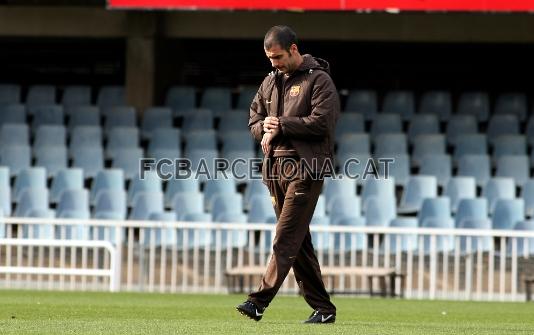 Josep Guardiola durante la sesin preparatoria.