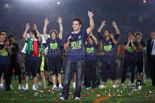 Xavi, en la festa de celebraci de la Champions al Camp Nou.