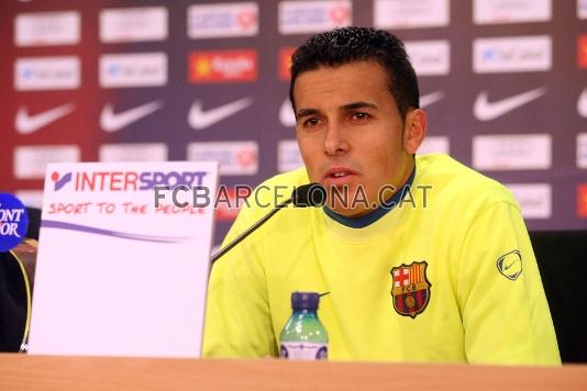 Pedro ha comparegut en roda de premsa desprs de l'entrenament. (Foto: Miguel Ruiz - FCB)
