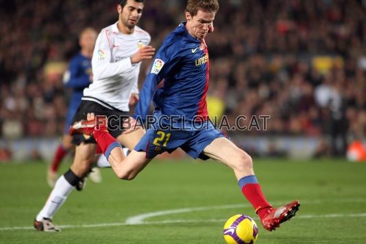En el Barça-Valencia (4-0), partido en el que hizo una asistencia de gol a Henry
