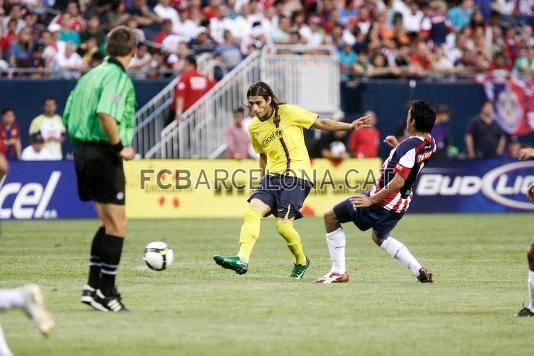 Contra el Chivas (5-2), en un partido en el que marcó un gol, en la gira del 2008 en EEUU