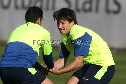Bojan y Pedro, durante uno de los ejercicios que ha realizado el equipo. Foto: Miguel Ruiz.