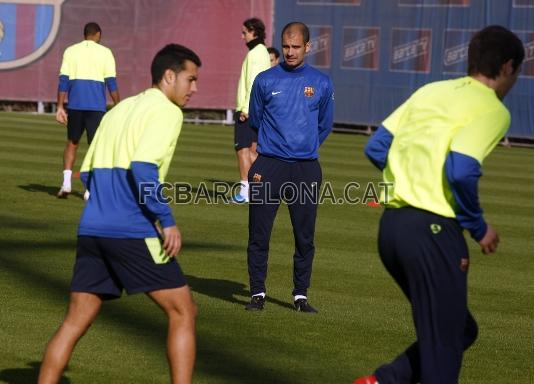 Guardiola ha dirigit el darrer entrenament a Barcelona abans d'anar a Kev. Foto: Miguel Ruiz.