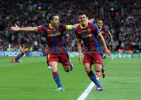 El gol de Villa a Wembley (3-1). Fotos: Miguel Ruiz / Àlex Caparrós (FCB).