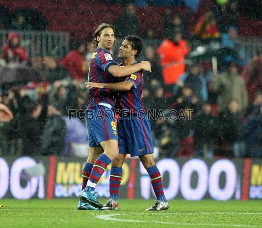 La ltima temporada, abrazndose a Zlatan Ibrahimovic en el Camp Nou. Foto: Archivo FCB