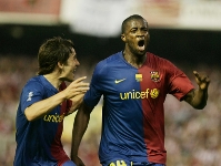 Touré celebra el gol del empate en la final de Valencia, el 13 de mayo. (Foto: archivo FCB)