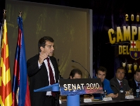 Joan Laporta durant la seva intervenció davant el Senat Blaugrana. Àlex Caparrós (FCB).