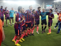 L'equip, celebrant el Mundial de Clubs a Abu Dhabi. (Fotos: Arxiu FCB)