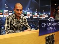 Guardiola, durante la rueda de prensa previa al partido contra el Copenhaguen. Fotos: Miguel Ruiz - FCB