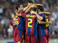 Els jugadors celebrant un dels gols del partit contra el Panathinaikos al Camp Nou. Fotos: Miguel Ruiz - FCB