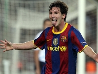 Messi, celebrando uno de sus goles contra Panathinaikos. Fotos: Archivo FCB