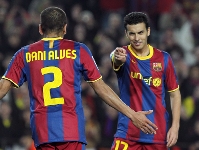 Alves i Pedro es van tornar a associar per fer el quart. Fotos: Miguel Ruiz/lex Caparrs-FCB