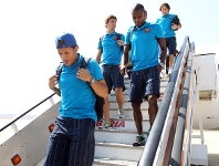 L'equip, a la seva arribada a Sevilla. Foto: Miguel Ruiz- FCB
