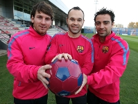 Messi, Iniesta i Xavi, aquest mat a la Ciutat Esportiva. Foto: Miguel Ruiz (FCB).