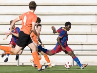 Jean Marie Dongou, l'autor de dos dels quatre gols del Juvenil A contra l'Osca. Fotos: lex Caparrs-FCB.