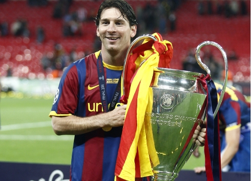Messi, amb la Lliga de Campions assolida a Wembley. Foto: Arxiu FCB