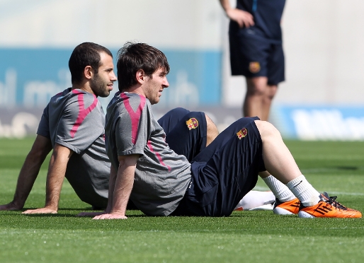 Messi i Mascherano durant un entrenament d'aquesta setmana. Fotos: Miguel Ruiz - FCB