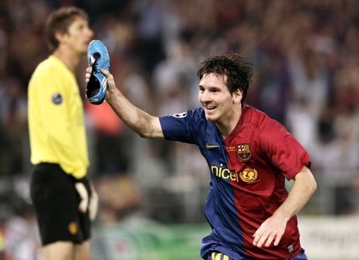 Messi, celebrant el 2-0 de la darrera final de Champions contra el United. Fotos: Arxiu FCB