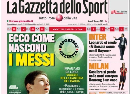 Portada de la edicin de papel de 'La Gazzetta dello Sport' de este viernes 11 de marzo.