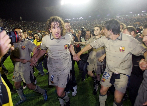El equipo celebra la Liga del 2005 en Valencia