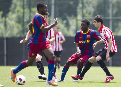 Dongou ha marcat dos gols en l'anada dels quarts de final de la Copa del Rei juvenil. Fotos:lex Caparrs/FCB