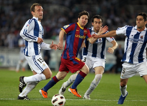 Messi, en el partit de Lliga de la temporada passada a Anoeta. Foto: arxiu FCB