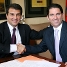 El president azulgrana y el entrenador del equipo de baloncesto, una vez firmado el contrato.