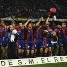 La plantilla celebra la Copa conseguida en 1998, despus de una tanda de penaltis contra el Mallorca.