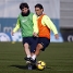 Messi i Mrquez es disputen la pilota. Foto: Miguel Ruiz (FCB)