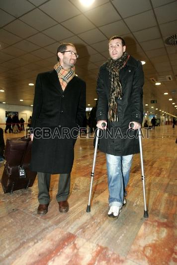 Vice president of sport, Marc Ingla, along with Albert Jorquera, who is travelling to Scotland despite being injured.