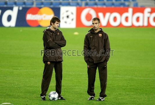 Vilanova i Guardiola, junts en un moment de l'entrenament.
