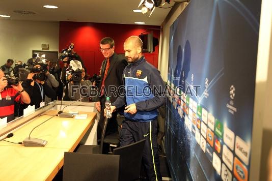 A continuaci ha ats els mitjans Josep Guardiola. Foto: Miguel Ruiz - FCB