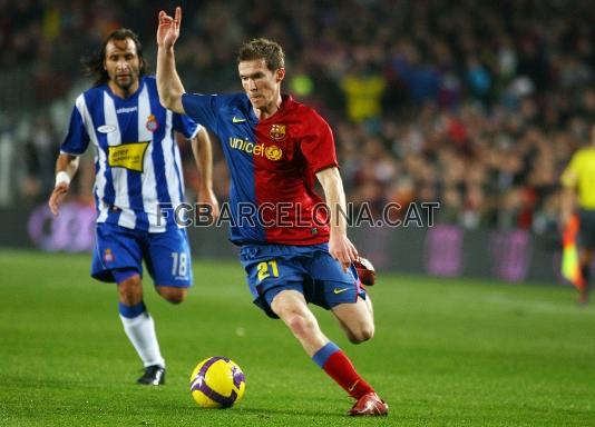 Davant l'Espanyol al Camp Nou (3-2) en partit de Copa del Rei, competici en la que va participar de manera ms destacada