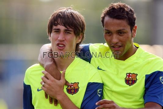 Bojan y Jeffren, en el ltimo entrenamiento de la semana. Fotos: Miguel Ruiz (FC Barcelona)