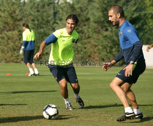 Mrquez y Guardiola, en un instante de la sesin preparatoria. (Foto: Miguel Ruiz - FCB)
