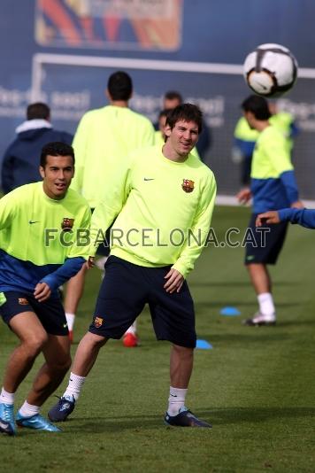 Messi, concentrado en un ejercicio. (Fotos: Miguel Ruiz, FCB)