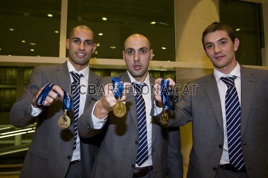 Fernandao, Cristian y Javi Rodrguez, campeones de Europa con Espaa en el campeonato disputado en el mes de enero en Hungra. Foto: archivo FCB.
