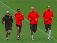 Three Bara players at Camp Nou