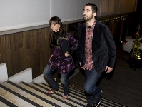 Juan Carlos Navarro y su mujer, a su llegada al restaurante ayer por la noche. Fotos: lex Caparrs - FCB