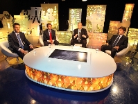 Un istante del debate de tres de los cuatro candidatos a la presidencia del FC Barcelona. Fotos: Miguel Ruiz - FCB