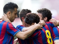 El equipo ha superado al Lleida con goles de Dos Santos y Nolito. Fotos: lex Caparrs-FCB
