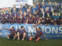 El FC Barcelona celebrant la consecuci de la copa del mn a Abu Dahbi